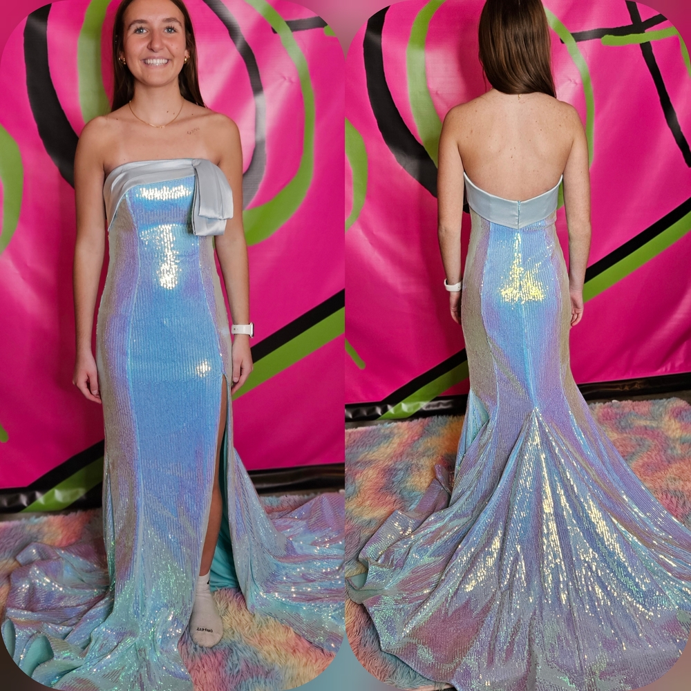 Iridescent Strapless Mermaid Prom Dress in Shimmering Blue-Purple